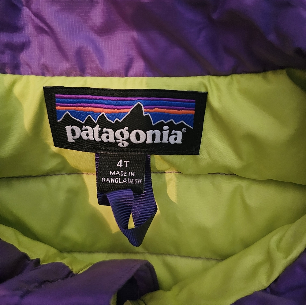 Patagonia Violet Quilted Down Vest with Lime Accents, Girls 4T - Picture 3 of 5